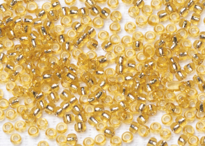 Бисер Япония круглый 11/0 10 г PF0022 гальванизированный, светлый топаз, серебряная линия внутри